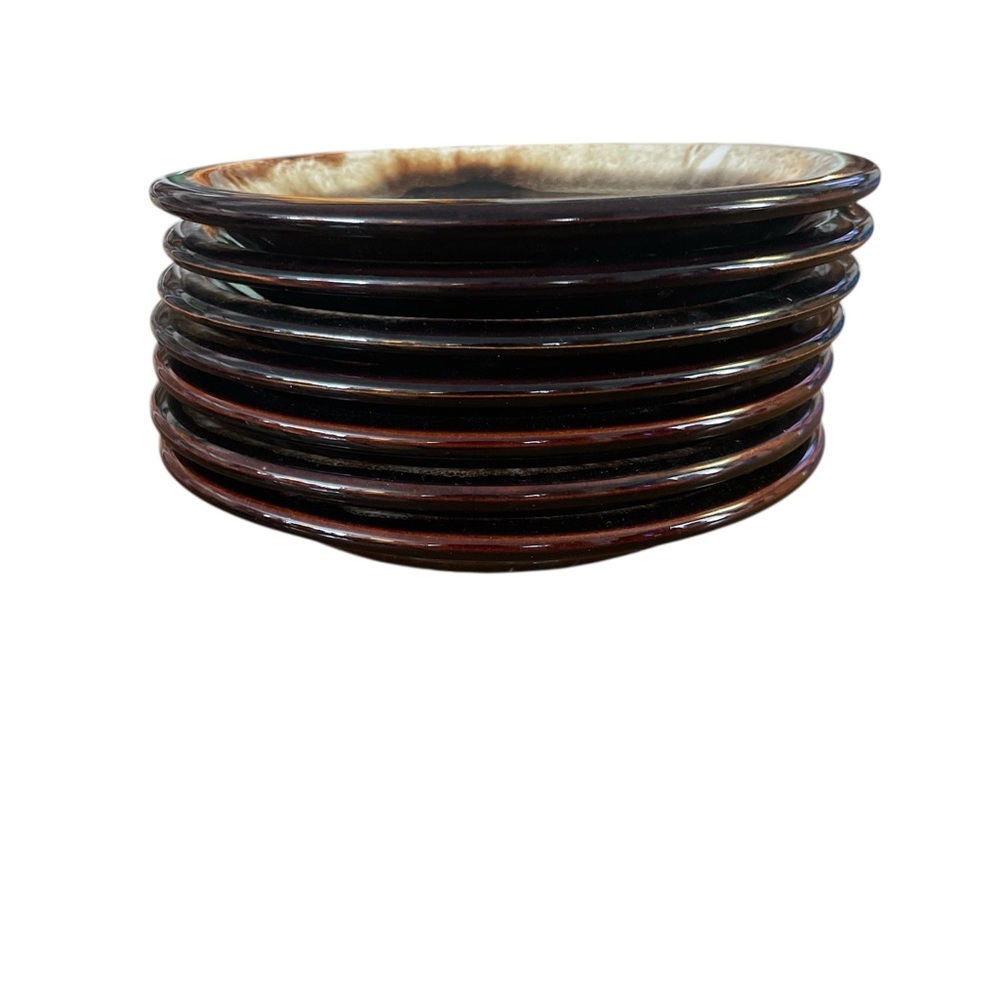 Vintage 7 Pfaltzgraff Gourmet Brown Drip 6 3/4" Salads Plates Lots Of 7 Made USA